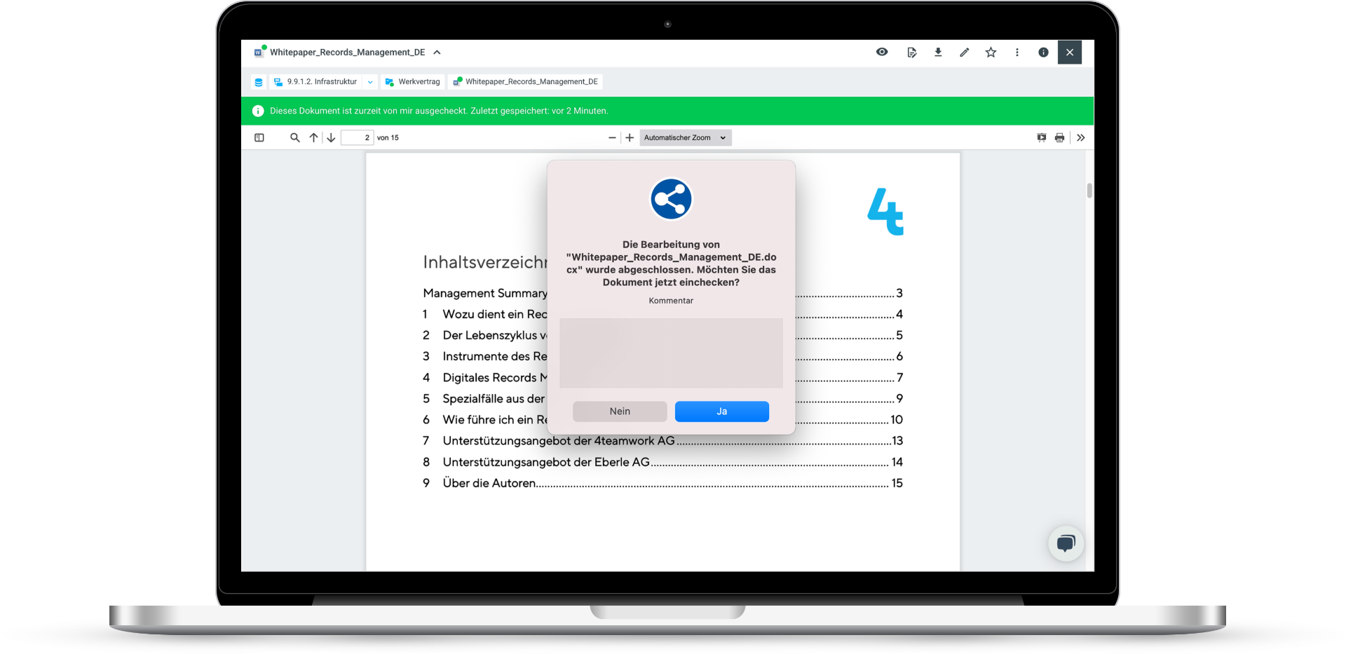 Capture d'écran de l'Office Connector dans le produit OneGov GEVER