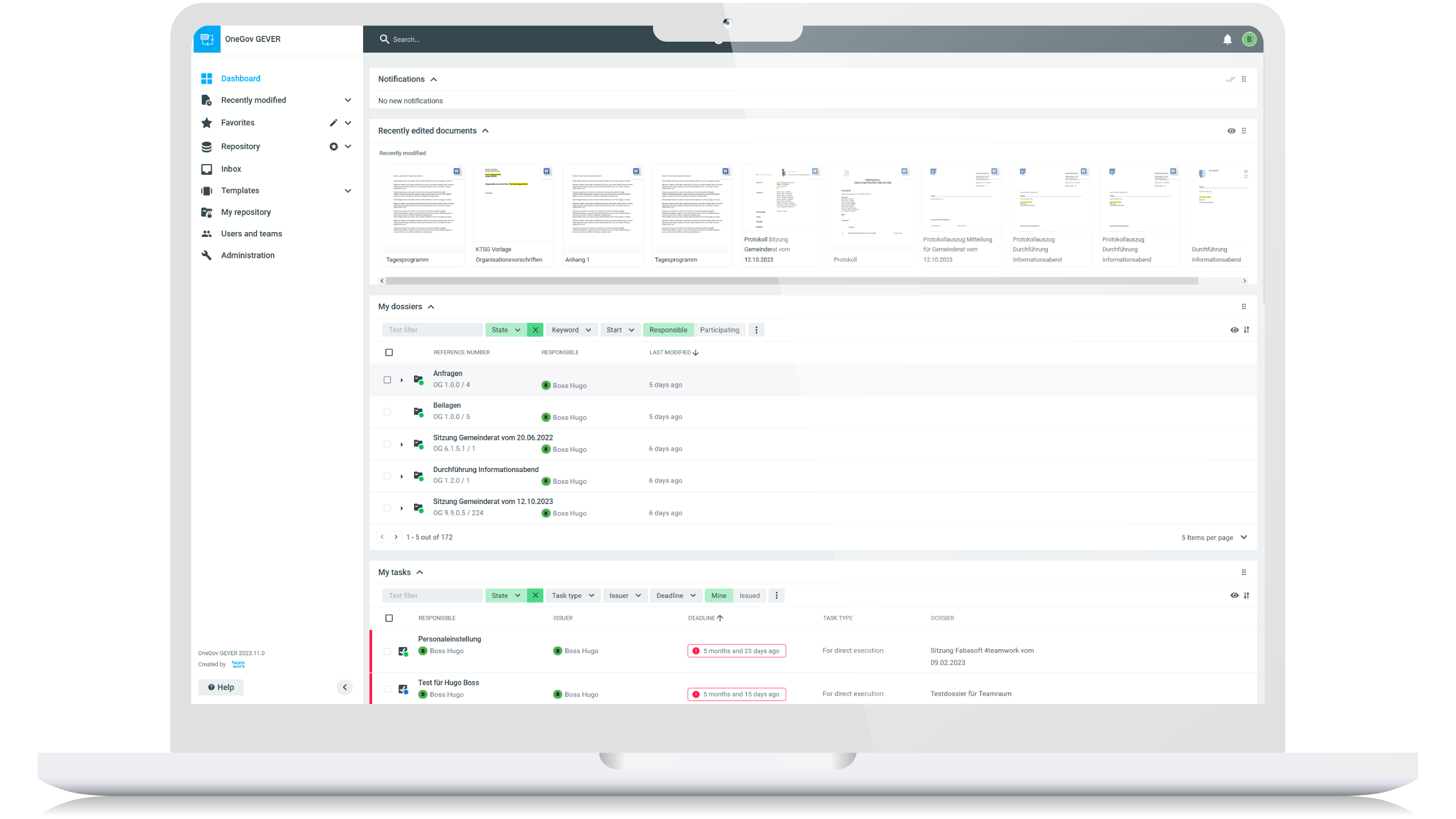 Screenshot of the OneGov GEVER product in English