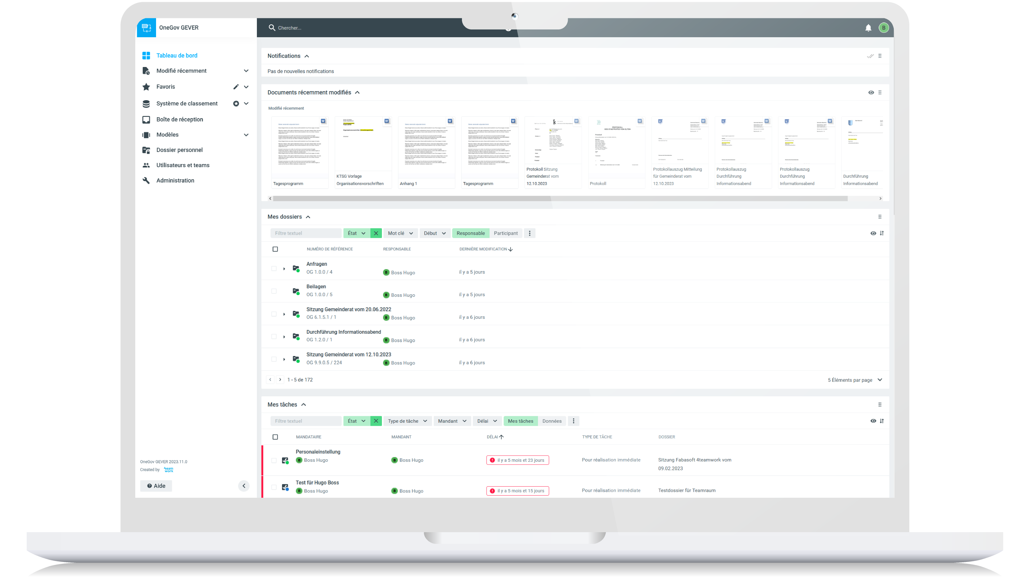 Capture d'écran du produit OneGov GEVER en français